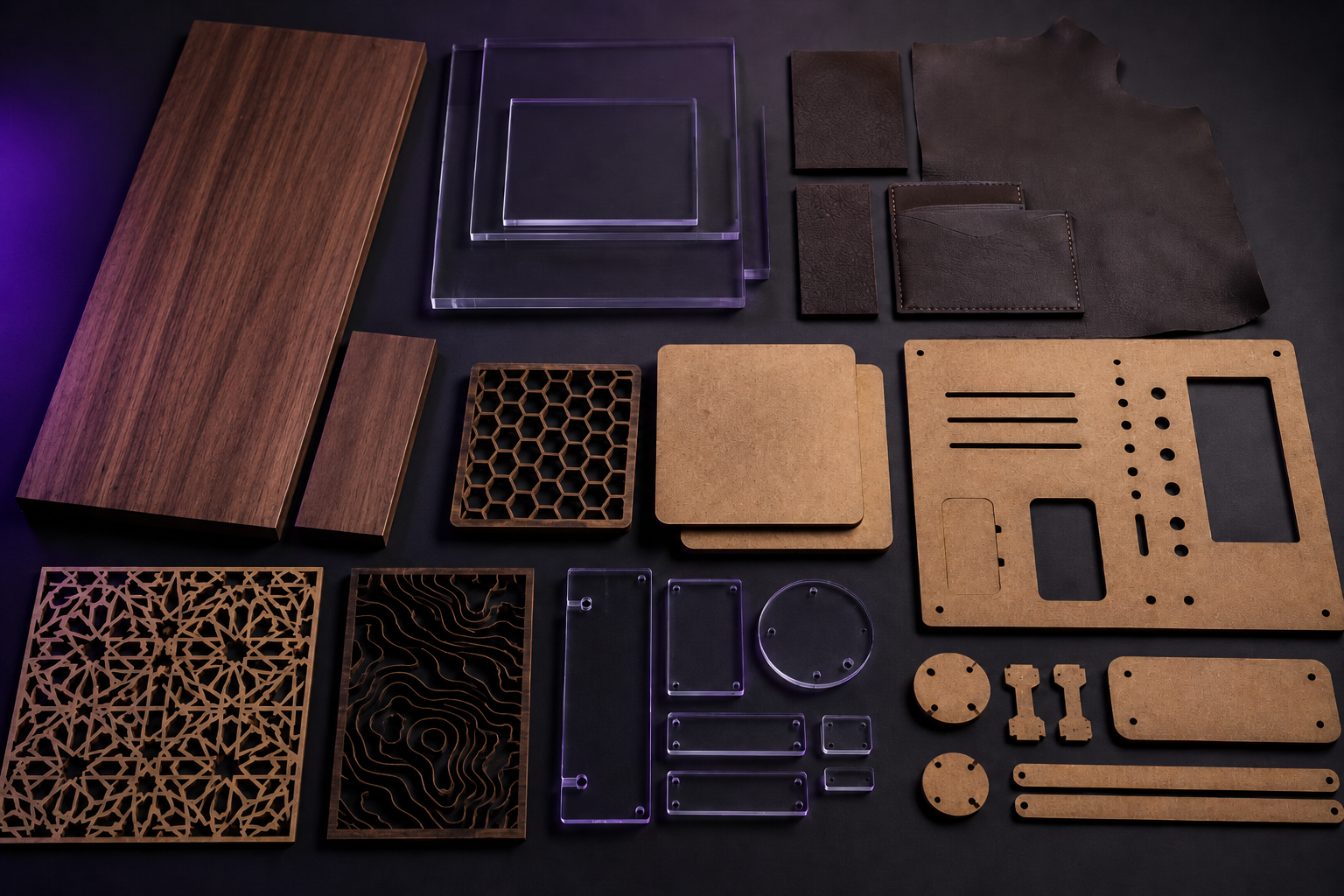 Materiales disponibles: madera, MDF, acrílico y más
